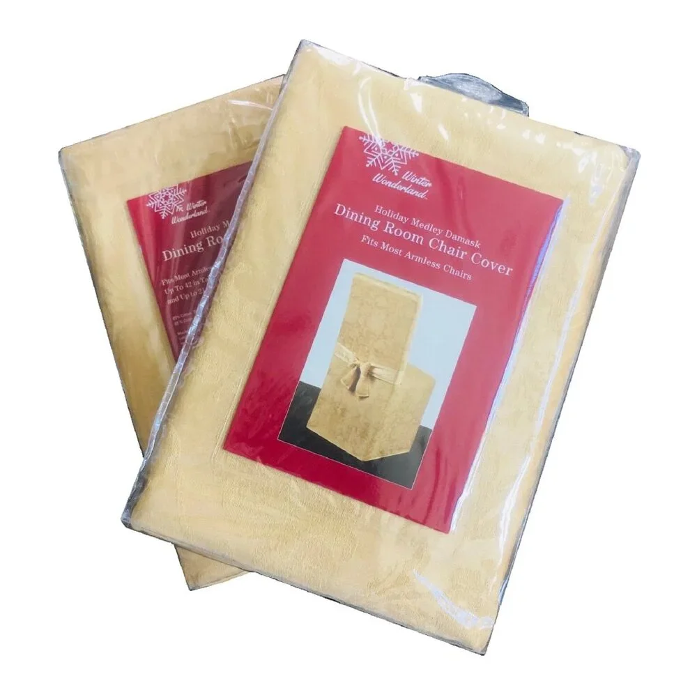 2 brand new YELLOW Holiday Medley Damask Chair Covers for Dining Room Chairs